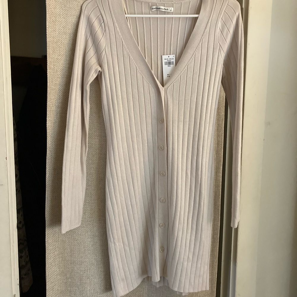 Button Through Deep V Mini Sweater Dress